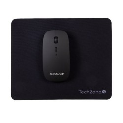 Mouse Techzone Inalambrico Recargable con mouse pad velocidad ajustabel 800, 1200, 1600 DPI Negro ultradelgado