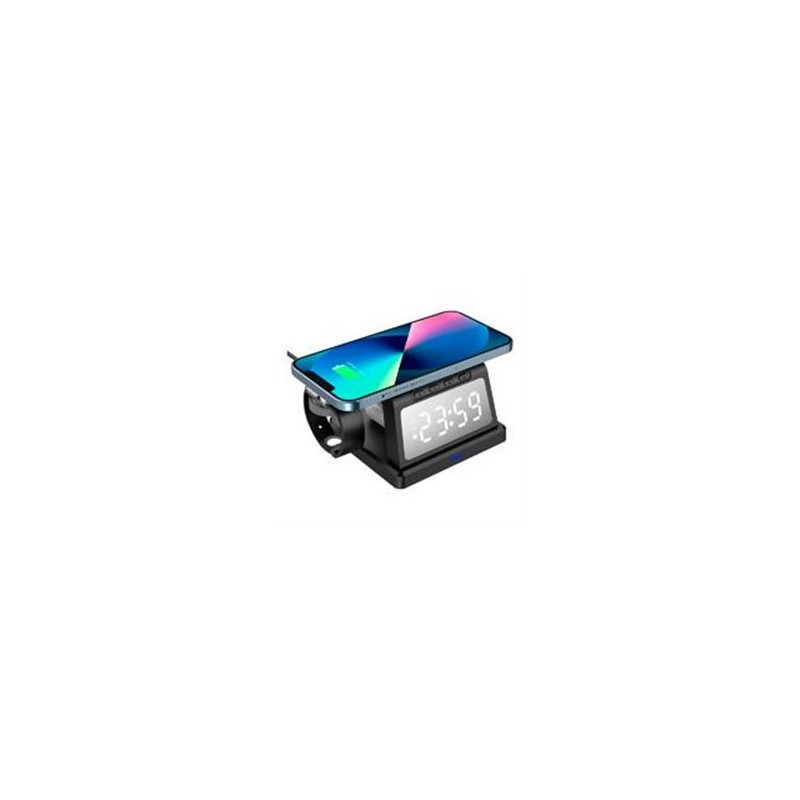 CARGADOR ACTECK ENERGON S-MATE CI730 / INALAMBRICO QI / 3W - 15 W / APPLE - SAMSUNG / 3 DISPOSITIVOS / RELOJ DIGITAL / NEGRO / A