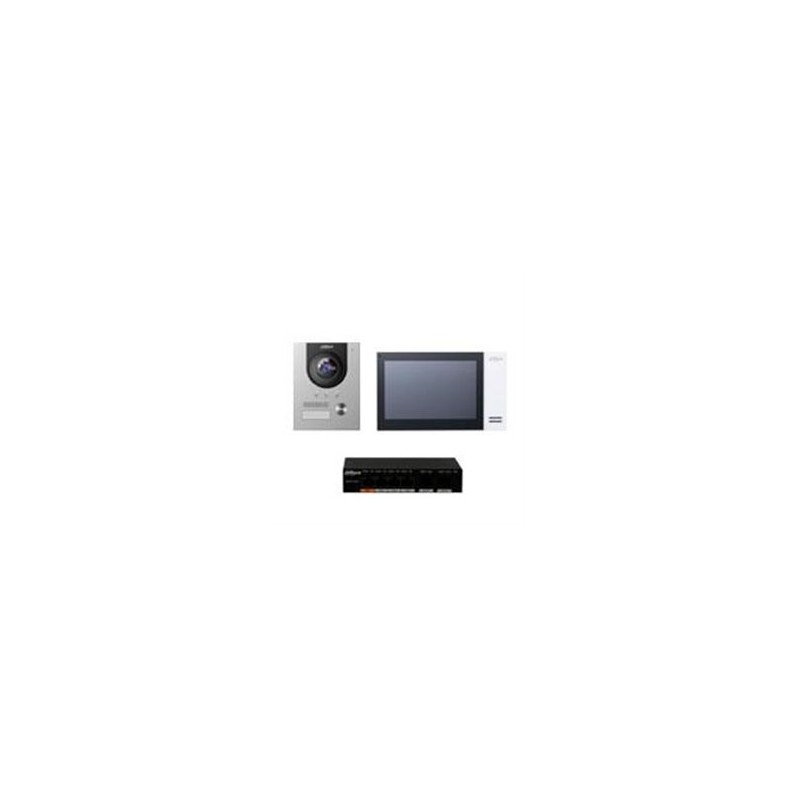 KIT DE VIDEOPORTERO IP DAHUA FRENTE DE CALLE, MONITOR Y SWITCH POE/ PANTALLA LCD TOUCH DE 7/ CAMARA 2MP ANTIVANDALICO/ RANURA SD