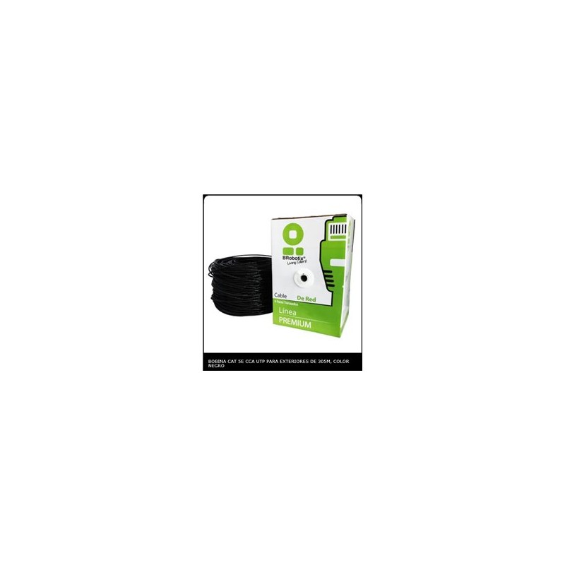 BOBINA BROBOTIX CAT 5E PARA EXTERIOR CCA UTP 305M NEGRO