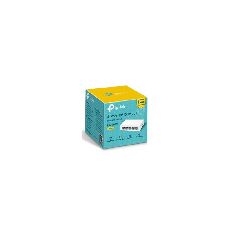 SWITCH TP-LINK LS1005 ESCRITORIO 5 PTOS. 10/100M NO ADMINISTRABLE. CARCASA PLASTICO. TECNOLOGIA GREEN ETHERNET