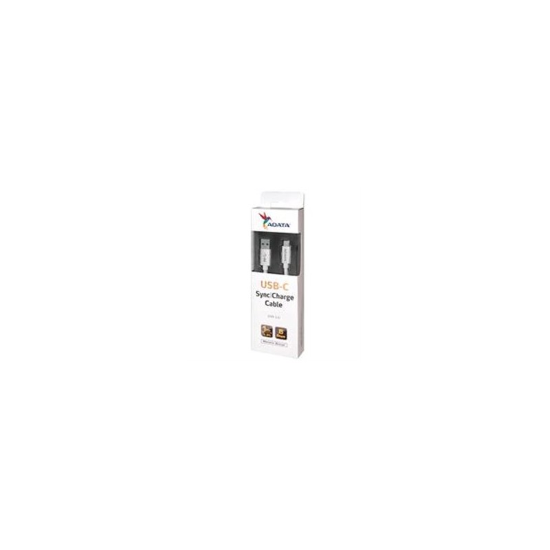 CABLE ADATA TIPO-C A USB 3.0 100CM 2.1A PLATEADO ANDROID/WINDOWS, PUERTO TIPO-C REVERSIBLE