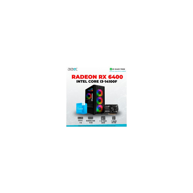 CPU GAMER CORE I3-14400F RADEON RX-6400 4GB 16GB 1TB