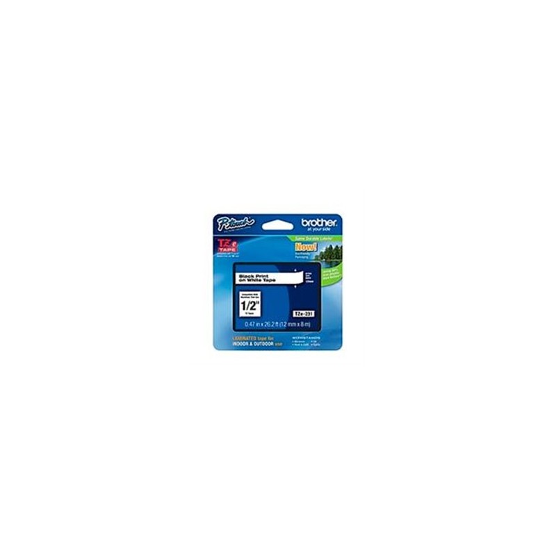 CINTA LAMINADA BROTHER NEGRO SOBRE BLANCO DE 12 MM TZE231
