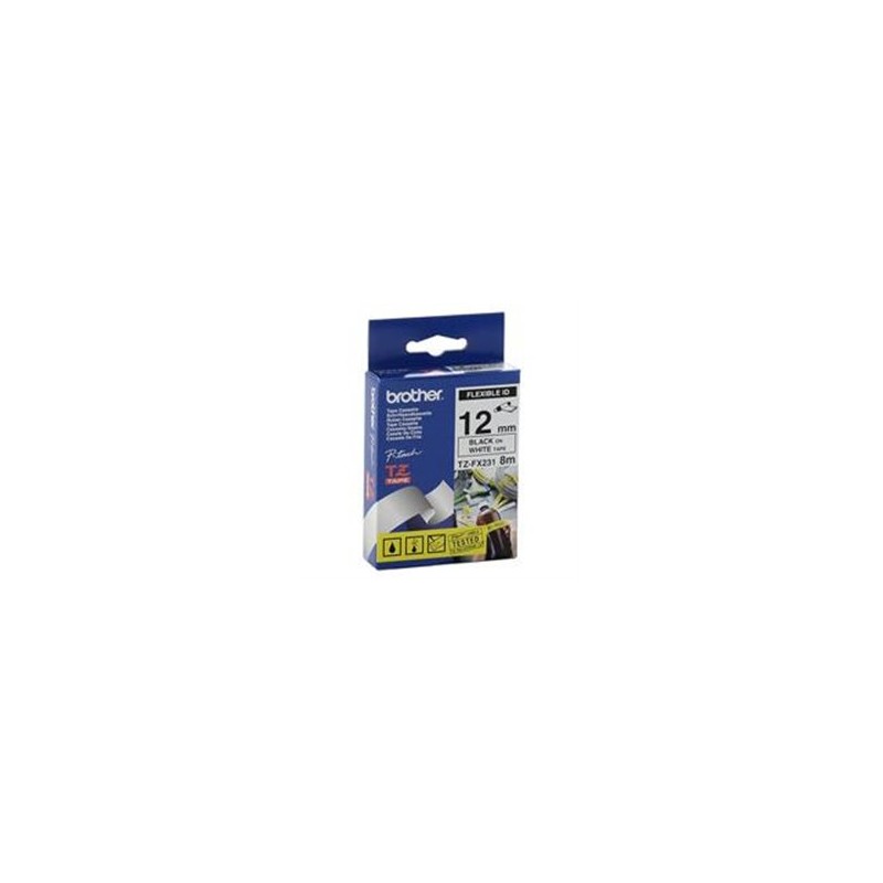 CINTA BROTHER TZEFX231 FLEXIBLE NEGRO SOBRE BLANCO DE 12MM