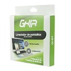 KIT DE LIMPIEZA PORTATIL GHIA CON 4 SPRAYS 8ML Y 4 MICROFIBRAS, PARA PANTALLAS Y DISPOSITIVOS, ANTIBACTERIAL