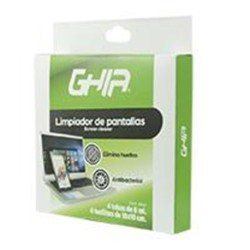 KIT DE LIMPIEZA PORTATIL GHIA CON 4 SPRAYS 8ML Y 4 MICROFIBRAS, PARA PANTALLAS Y DISPOSITIVOS, ANTIBACTERIAL