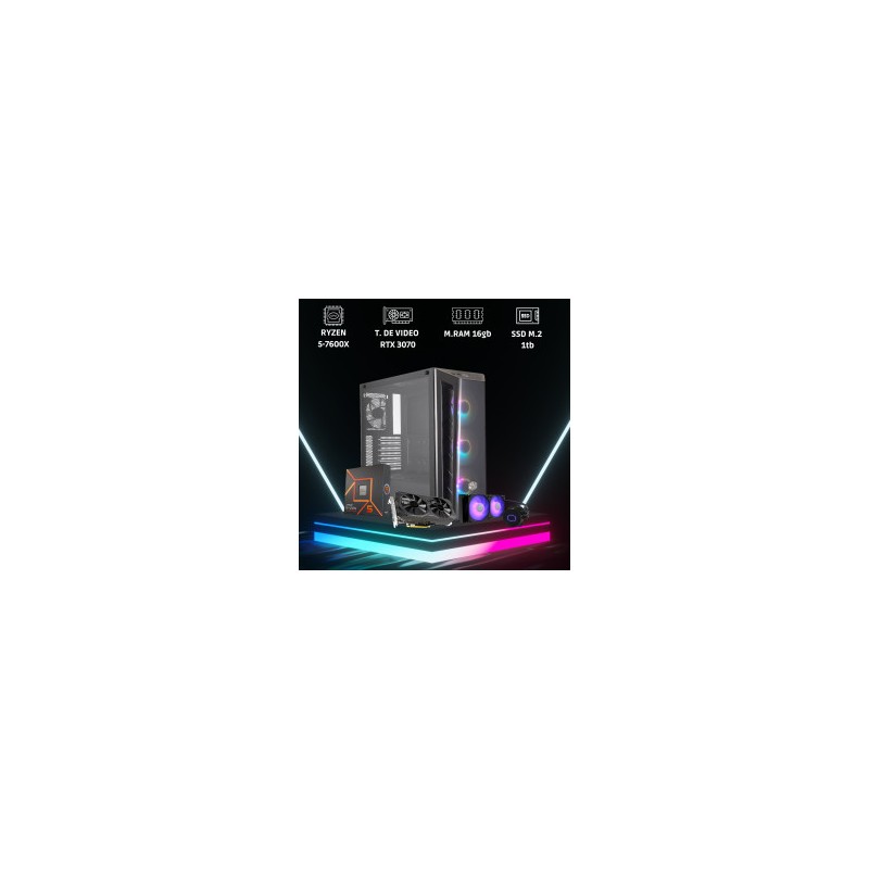 CPU GAMER RYZEN 5 7600X 6 NÚCLEOS NVIDIA RTX 3070 DE 8GB GDDR6 16GB DDR5 SSD 1000GB M.2 4.0