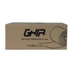 CAJA ROLLO PAPEL TERMICO GHIA 57X40 MM /50 PIEZAS /PARA IMPRESORAS DE 58MM // REACCION NEGRO