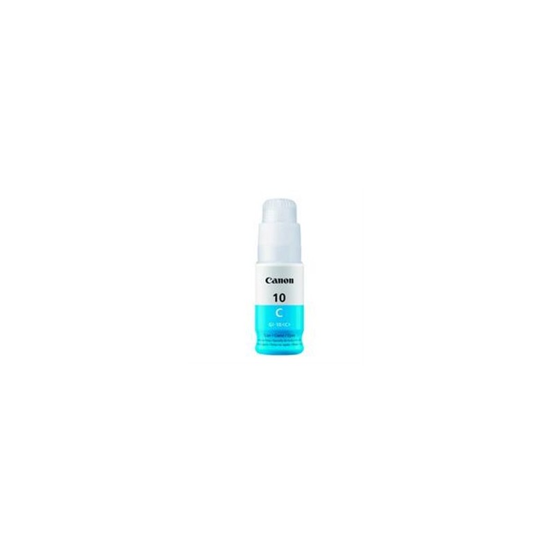 BOTELLA DE TINTA CANON GI-10C CYAN, 70 ML, RENDIMIENTO APROX. 7,700 PAGINAS, COMPATIBLE CON G5010, G6010, G7010.