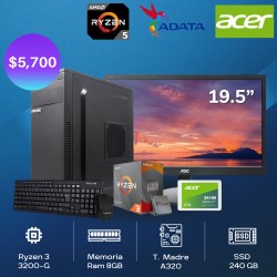 PC AMD RYZEN 3 3200G SSD 240GB DDR4 8GB MONITOR TECLADO Y MOUSE