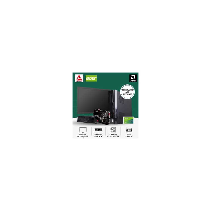 PC AMD E1-2100 DUAL SSD 240GB DDR3 8GB MONITOR TECLADO Y MOUSE
