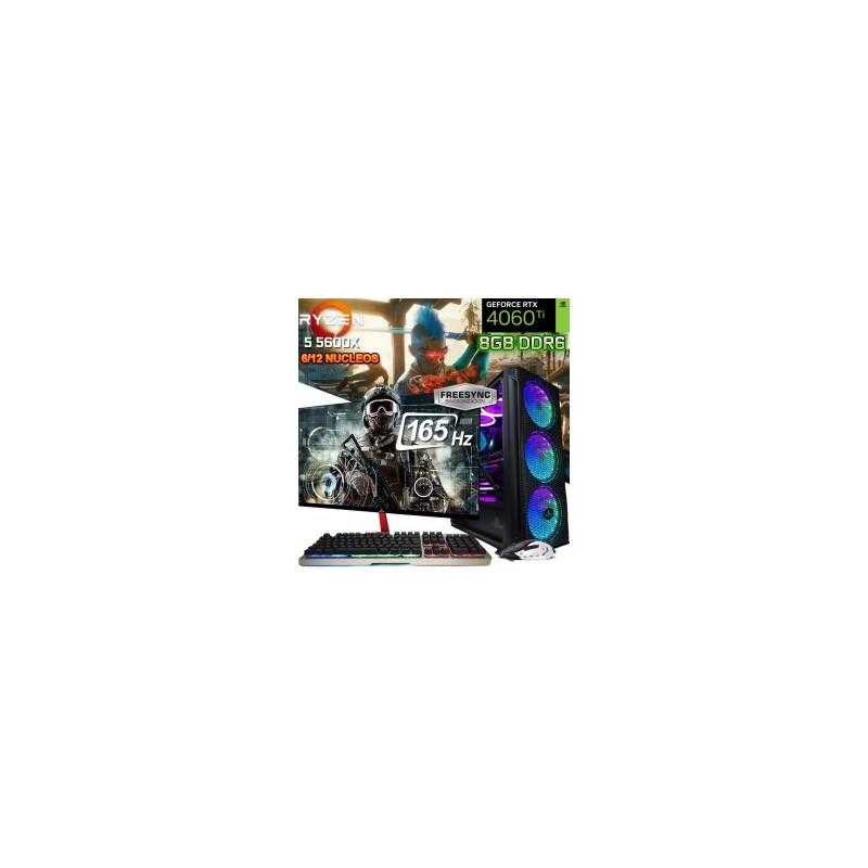 PC GAMER COMPLETA RYZEN 5 5600X NVIDIA RTX 4060TI RAM 32GB MONITOR 165HZ