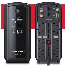 UPS CYBERPOWER LINEA INTERECTIVA PFC SINEWAVE CP1000PFCLCD 1kVA / 600W MINITORRE AVR 10 X NEMA 5-15R